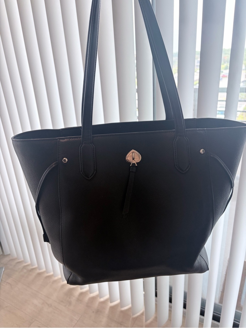 kate spade Black Leather Tote with Heart Lock Accent